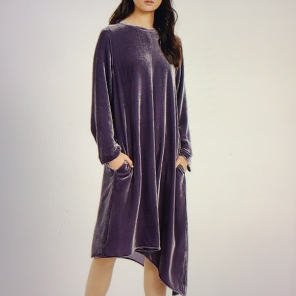 Eileen Fisher Velvet Asymmetrical Crewneck Dress XS - Picture 3 of 13